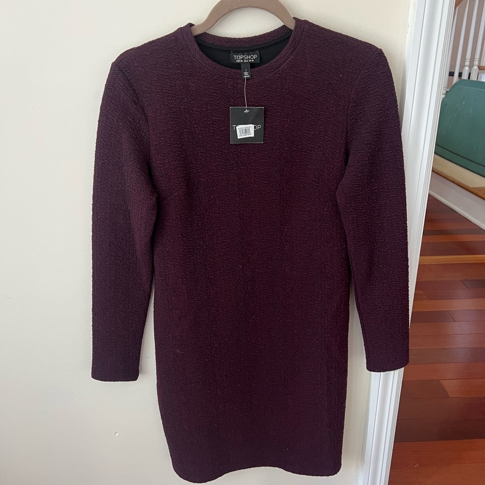 Women’s Topshop Maroon and Black Heavy Weight Long Sleeve Sweater Dress